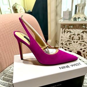 Brand New Suede Slingback heels in fuchsia pink with 4” heels